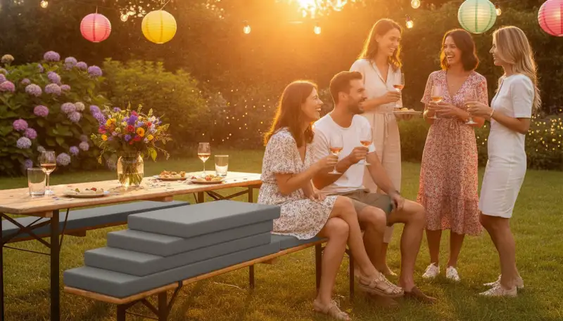Nie mehr unbequem sitzen: Die Amopatio Bierbankauflage revolutioniert Ihre Gartenparty!